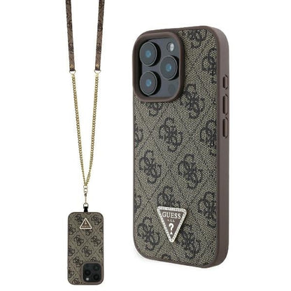 Futrola za Apple iPhone 16 Pro, Guess, Crossbody 4G Triangle Strass, Smeđa
