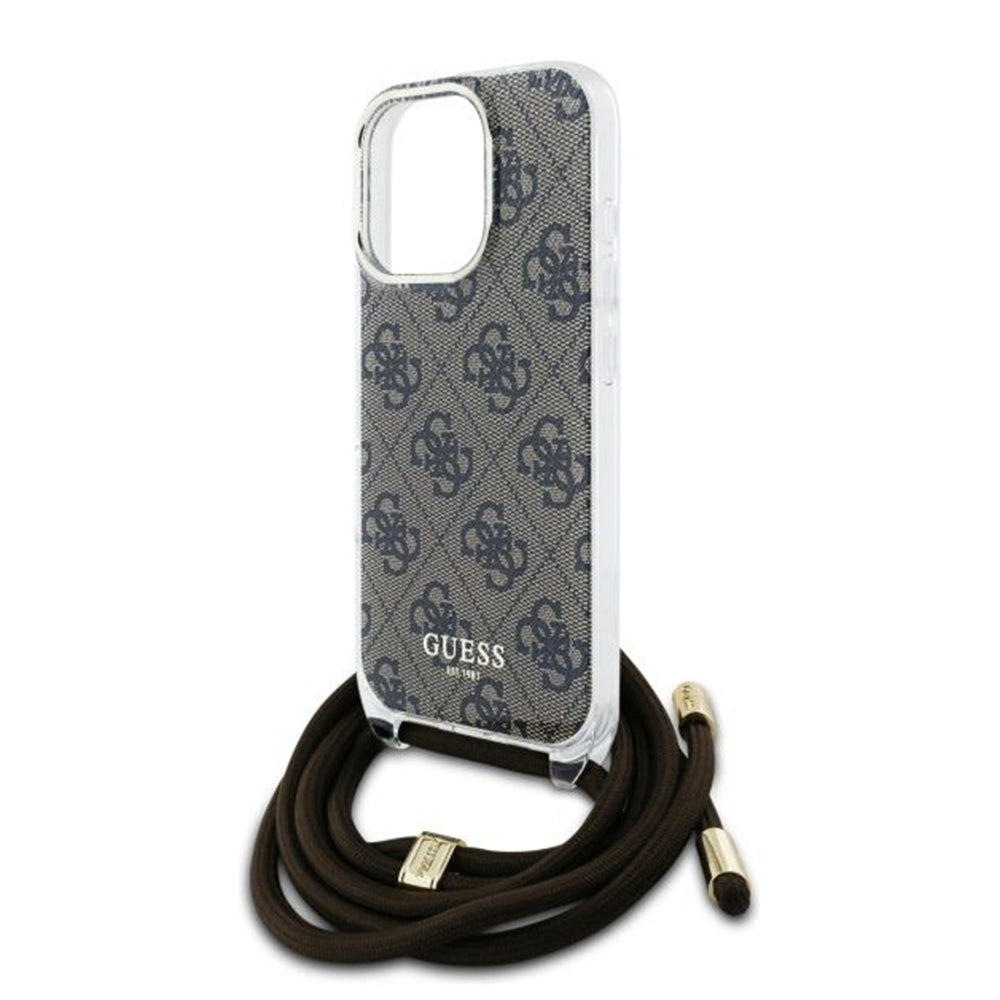Futrola za Apple iPhone 16 Pro, Guess, Crossbody Cord 4G Print, Smeđa