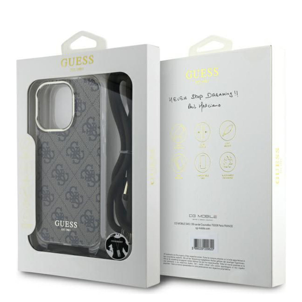 Futrola za Apple iPhone 16 Pro, Guess, Crossbody Cord 4G Print, Smeđa
