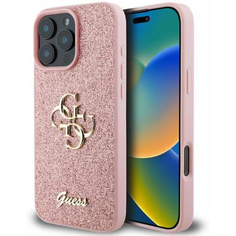 Futrola za Apple iPhone 16 Pro, Guess, Fixed Glitter Big 4G, Roza