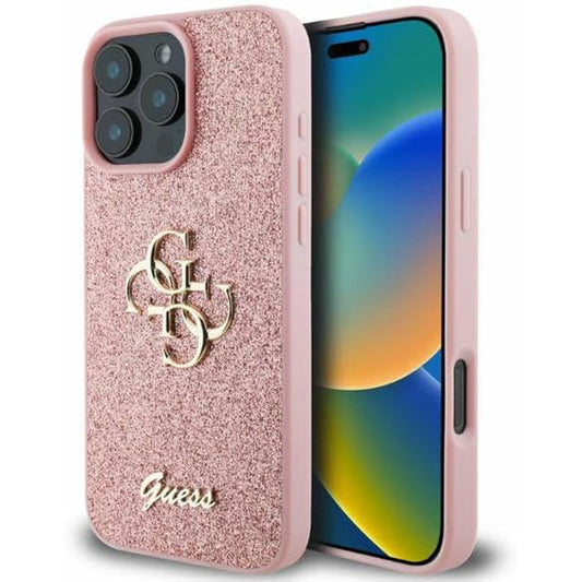 Futrola za Apple iPhone 16 Pro, Guess, Fixed Glitter Big 4G, Roza