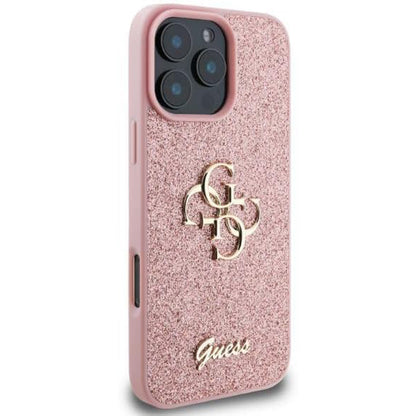 Futrola za Apple iPhone 16 Pro, Guess, Fixed Glitter Big 4G, Roza