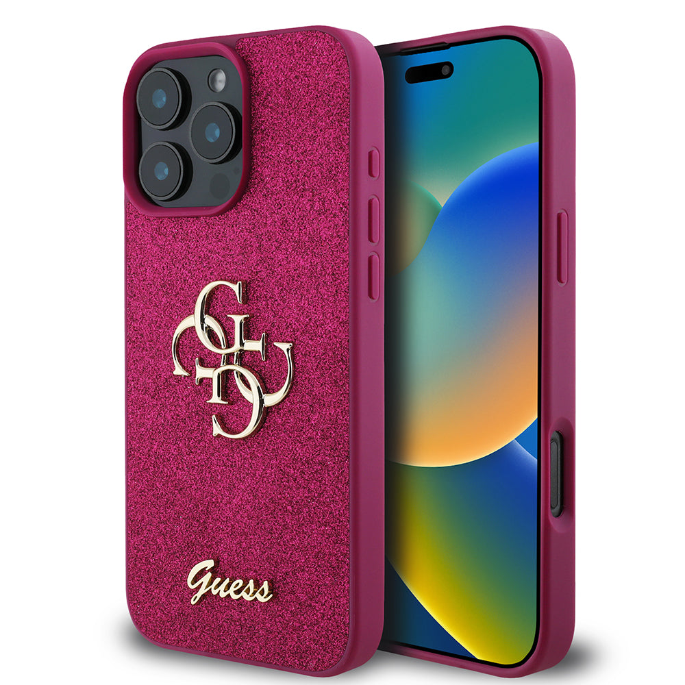 Futrola za Apple iPhone 16 Pro, Guess, Glitter Big 4G Script, Magenta