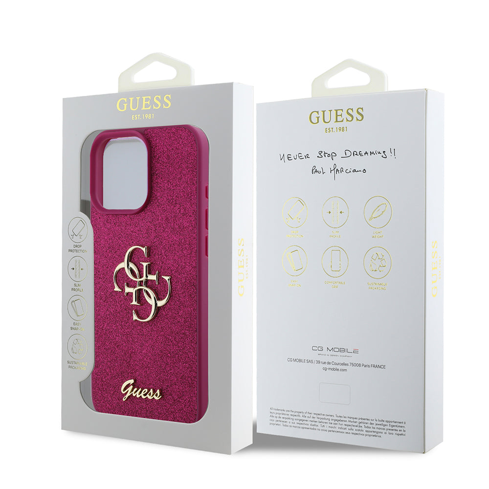 Futrola za Apple iPhone 16 Pro, Guess, Glitter Big 4G Script, Magenta