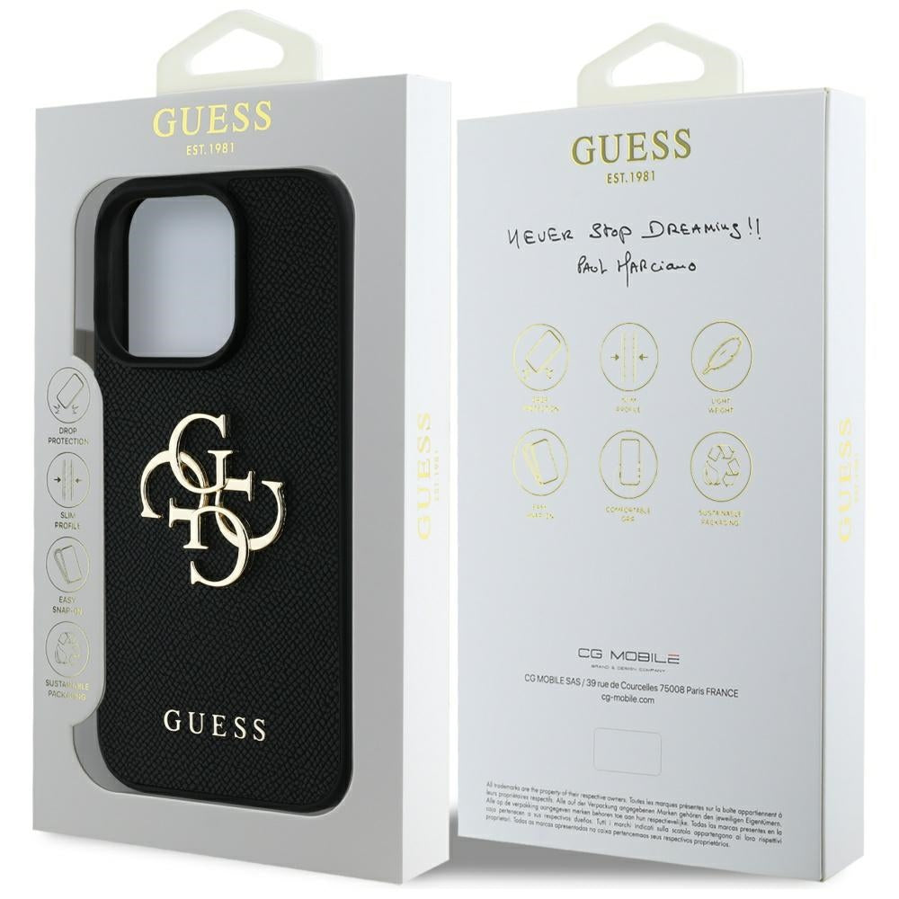 Futrola za Apple iPhone 16 Pro, Guess, Grained Big 4G Logo Small Classic Logo, Crna
