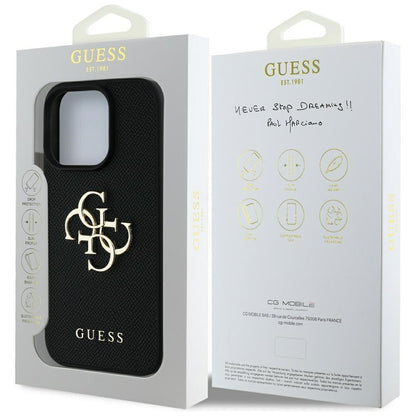 Futrola za Apple iPhone 16 Pro, Guess, Grained Big 4G Logo Small Classic Logo, Crna