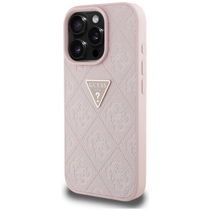 Futrola za Apple iPhone 16 Pro, Guess, Hot Stamp 4G Pattern Triangle Logo, Roza