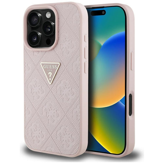 Futrola za Apple iPhone 16 Pro, Guess, Hot Stamp 4G Pattern Triangle Logo, Roza