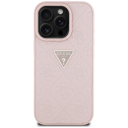 Futrola za Apple iPhone 16 Pro, Guess, Hot Stamp 4G Pattern Triangle Logo, Roza