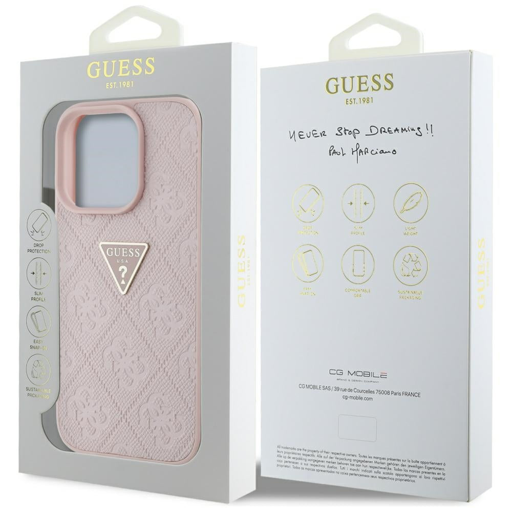 Futrola za Apple iPhone 16 Pro, Guess, Hot Stamp 4G Pattern Triangle Logo, Roza