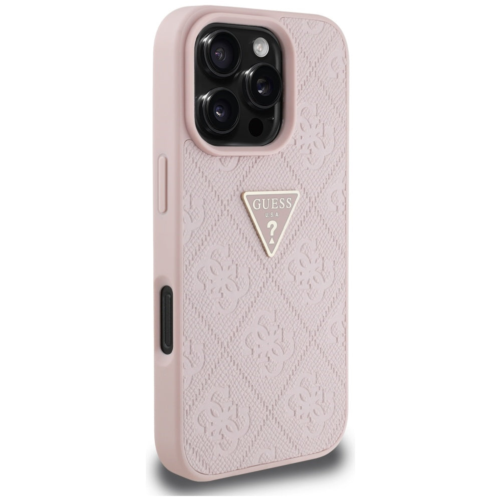 Futrola za Apple iPhone 16 Pro, Guess, Hot Stamp 4G Pattern Triangle Logo, Roza