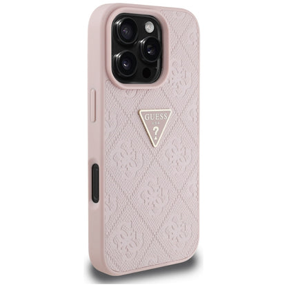 Futrola za Apple iPhone 16 Pro, Guess, Hot Stamp 4G Pattern Triangle Logo, Roza