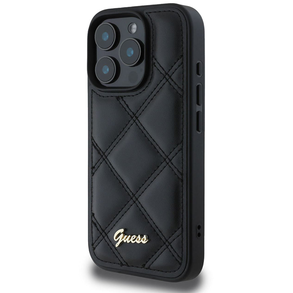 Futrola za Apple iPhone 16 Pro, Guess, Quilted Metal Logo, Crna
