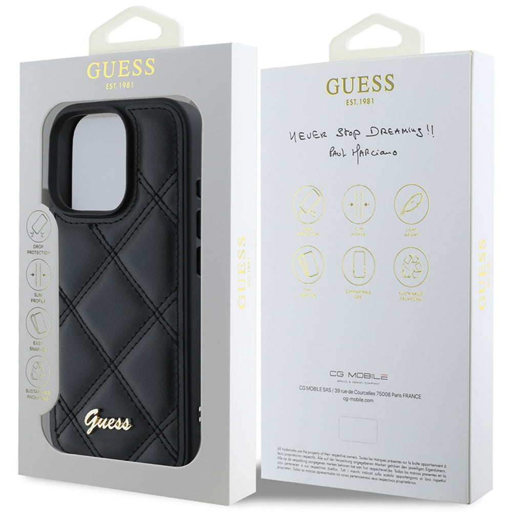 Futrola za Apple iPhone 16 Pro, Guess, Quilted Metal Logo, Crna