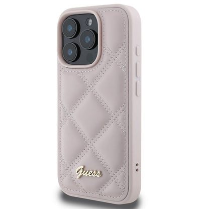 Futrola za Apple iPhone 16 Pro, Guess, Quilted Metal Logo, Roza