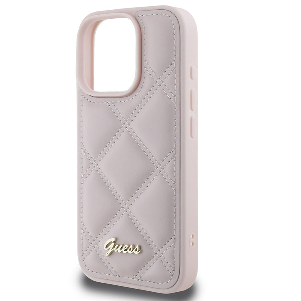 Futrola za Apple iPhone 16 Pro, Guess, Quilted Metal Logo, Roza