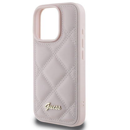 Futrola za Apple iPhone 16 Pro, Guess, Quilted Metal Logo, Roza