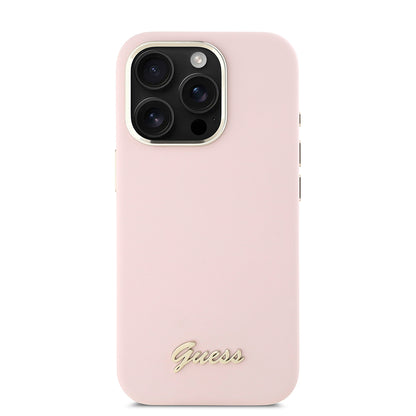Futrola za Apple iPhone 16 Pro, Guess, Script Metal Logo & Frame, Roza