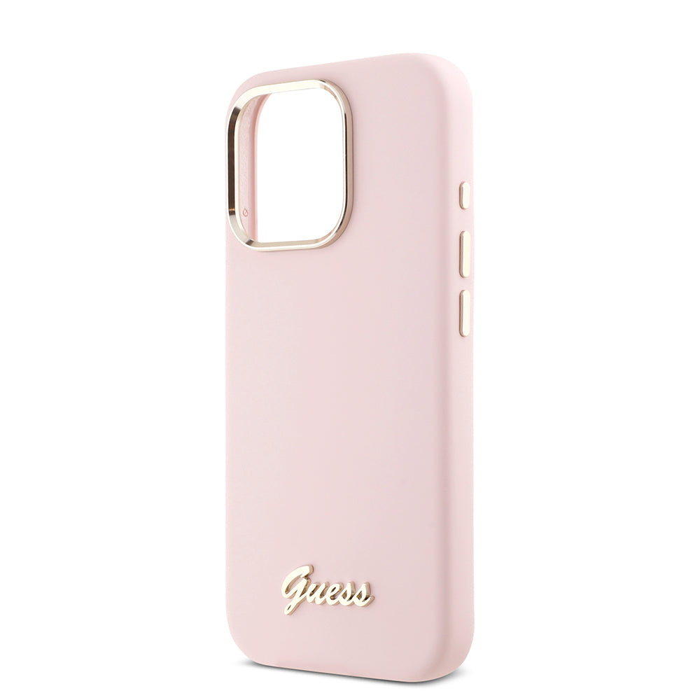 Futrola za Apple iPhone 16 Pro, Guess, Script Metal Logo & Frame, Roza