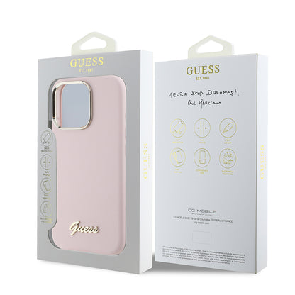 Futrola za Apple iPhone 16 Pro, Guess, Script Metal Logo & Frame, Roza