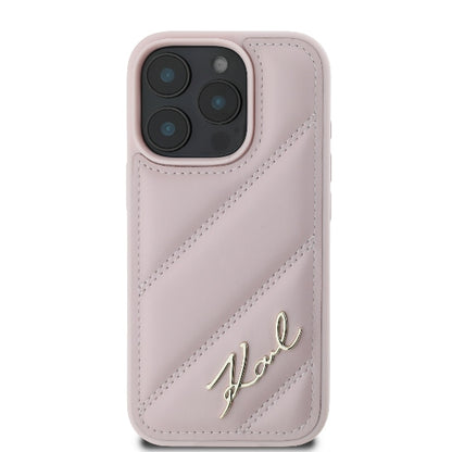 Futrola za Apple iPhone 16 Pro, Karl Lagerfeld, Diagonal Quilted Script, Roza
