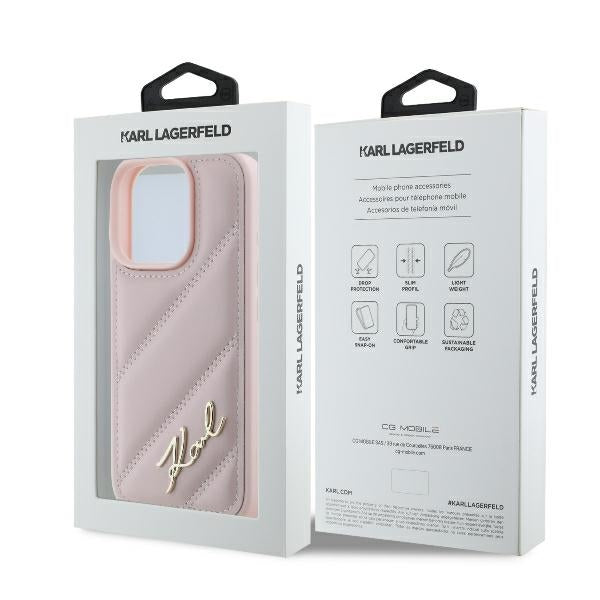 Futrola za Apple iPhone 16 Pro, Karl Lagerfeld, Diagonal Quilted Script, Roza