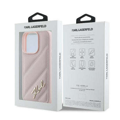 Futrola za Apple iPhone 16 Pro, Karl Lagerfeld, Diagonal Quilted Script, Roza