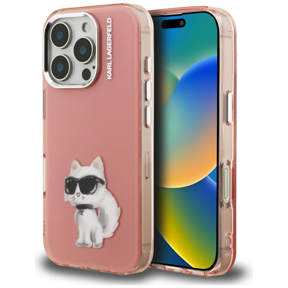 Futrola za Apple iPhone 16 Pro, Karl Lagerfeld, IML Aquarelle Logo Choupette, Roza