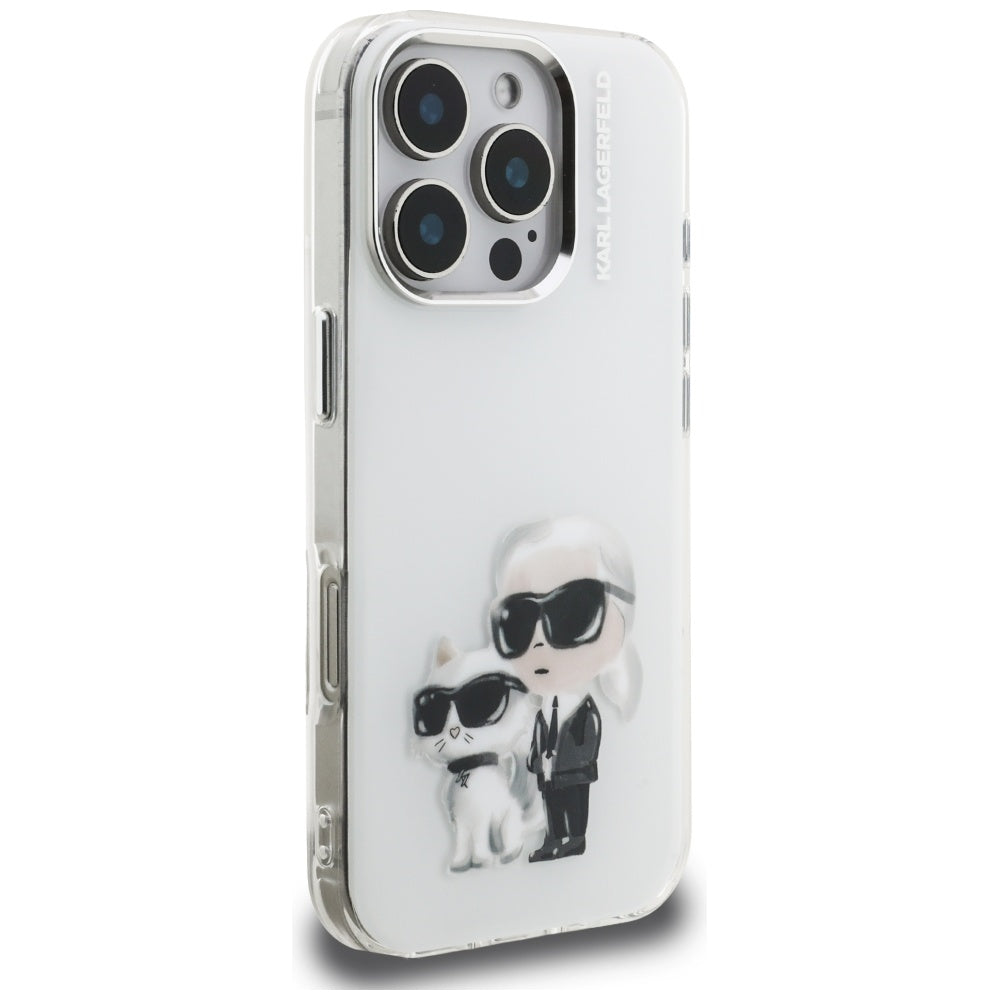 Futrola za Apple iPhone 16 Pro, Karl Lagerfeld, IML Aquarelle Logo Karl & Choupette, Bijela