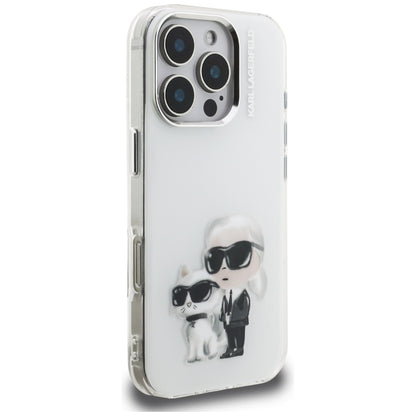 Futrola za Apple iPhone 16 Pro, Karl Lagerfeld, IML Aquarelle Logo Karl & Choupette, Bijela