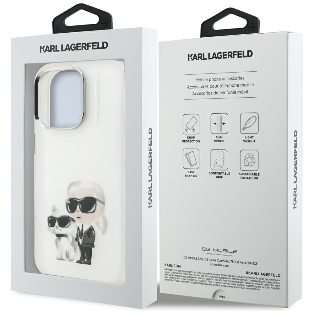 Futrola za Apple iPhone 16 Pro, Karl Lagerfeld, IML Aquarelle Logo Karl & Choupette, Bijela