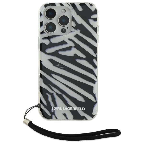 Futrola za Apple iPhone 16 Pro, Karl Lagerfeld, IML Luxury Zebra Pattern with Strap, Crna