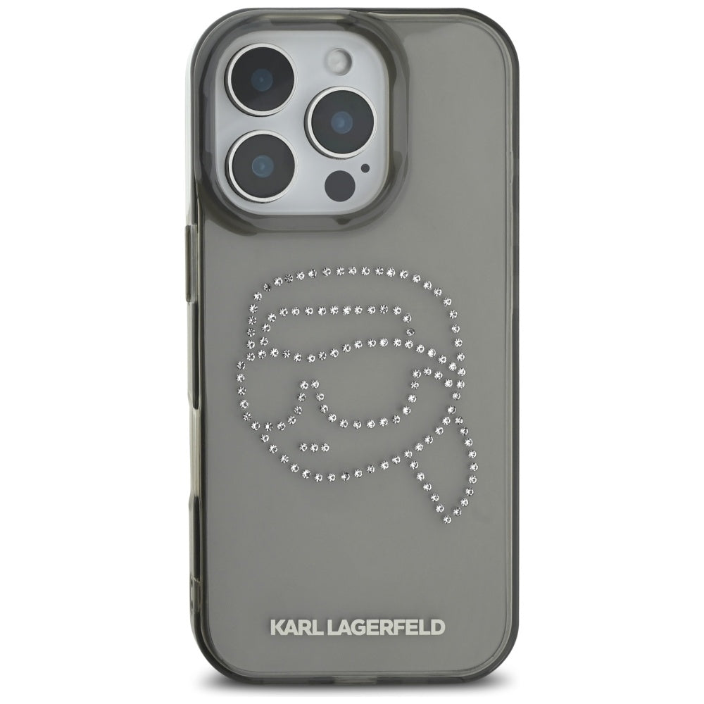 Futrola za Apple iPhone 16 Pro, Karl Lagerfeld, IML Rhinestones Karl's Head, Crna