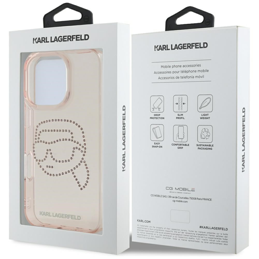 Futrola za Apple iPhone 16 Pro, Karl Lagerfeld, IML Rhinestones Karl's Head, Roza