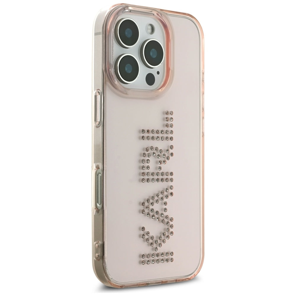 Futrola za Apple iPhone 16 Pro, Karl Lagerfeld, IML Rhinestones Pink Logo, Roza