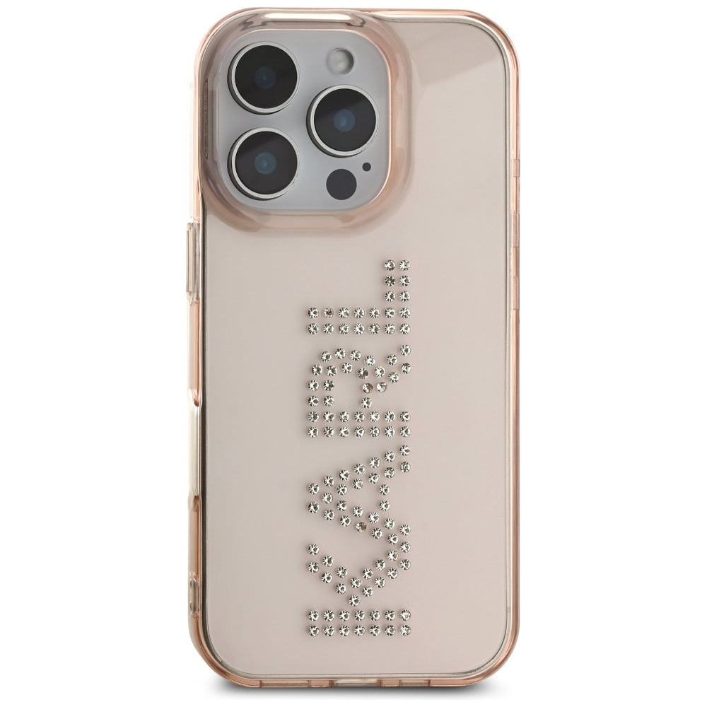 Futrola za Apple iPhone 16 Pro, Karl Lagerfeld, IML Rhinestones Pink Logo, Roza