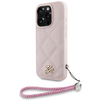Futrola za Apple iPhone 16 Pro, Karl Lagerfeld, Quilted Initial Logo & Chain Strap, Roza