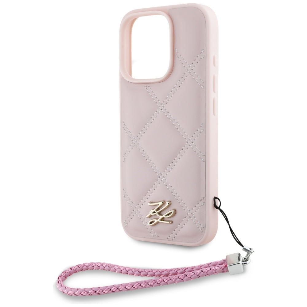 Futrola za Apple iPhone 16 Pro, Karl Lagerfeld, Quilted Initial Logo & Chain Strap, Roza