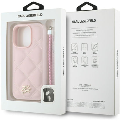Futrola za Apple iPhone 16 Pro, Karl Lagerfeld, Quilted Initial Logo & Chain Strap, Roza
