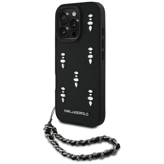 Futrola za Apple iPhone 16 Pro, Karl Lagerfeld, Saffiano Crystals & Charm, Crna