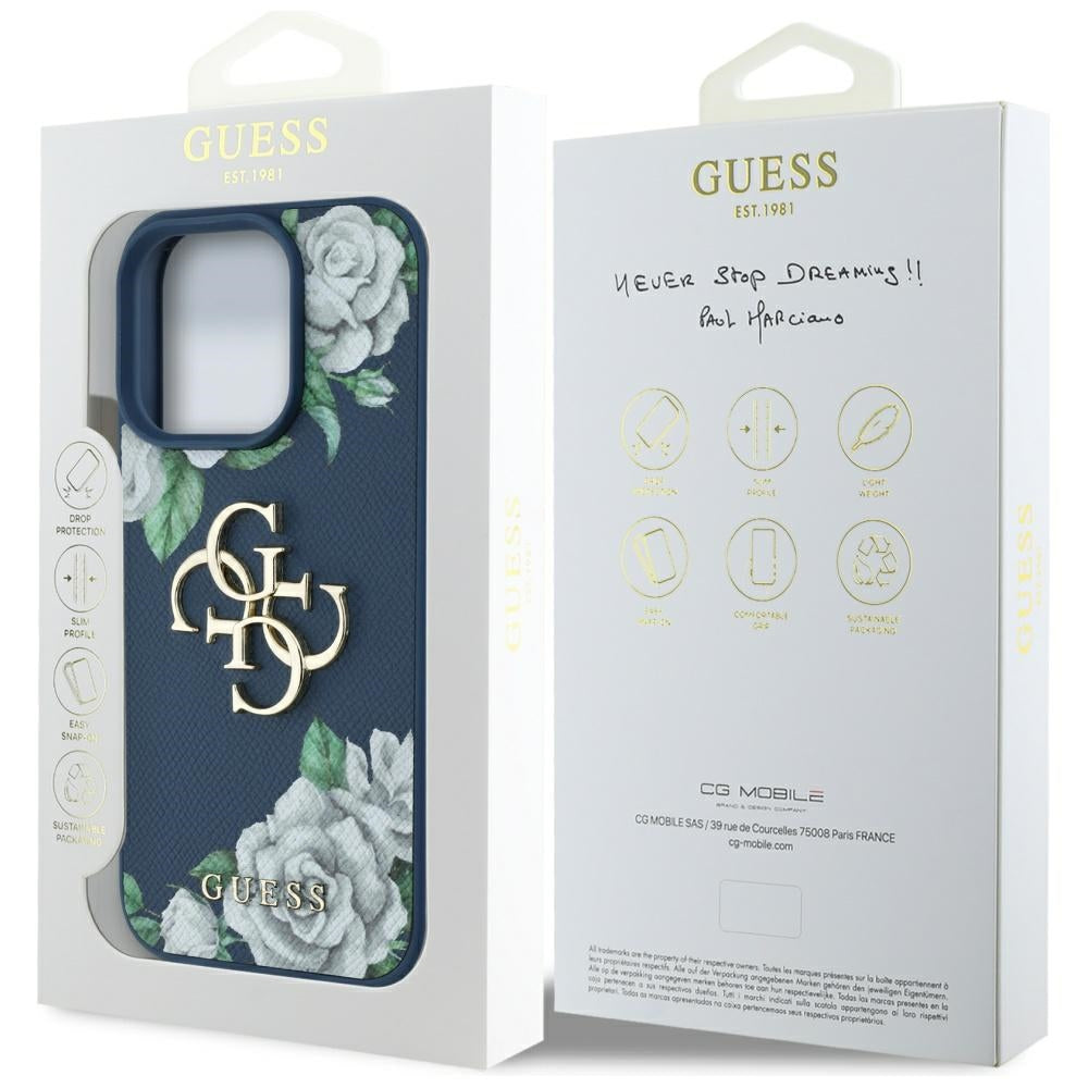 Futrola za Apple iPhone 16 Pro Max, Guess, 4G Grained Roses Big Logo, Plava