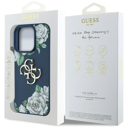 Futrola za Apple iPhone 16 Pro Max, Guess, 4G Grained Roses Big Logo, Plava