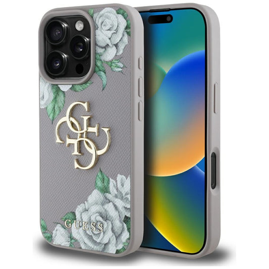 Futrola za Apple iPhone 16 Pro Max, Guess, 4G Grained Roses Big Logo, Ljubičasta