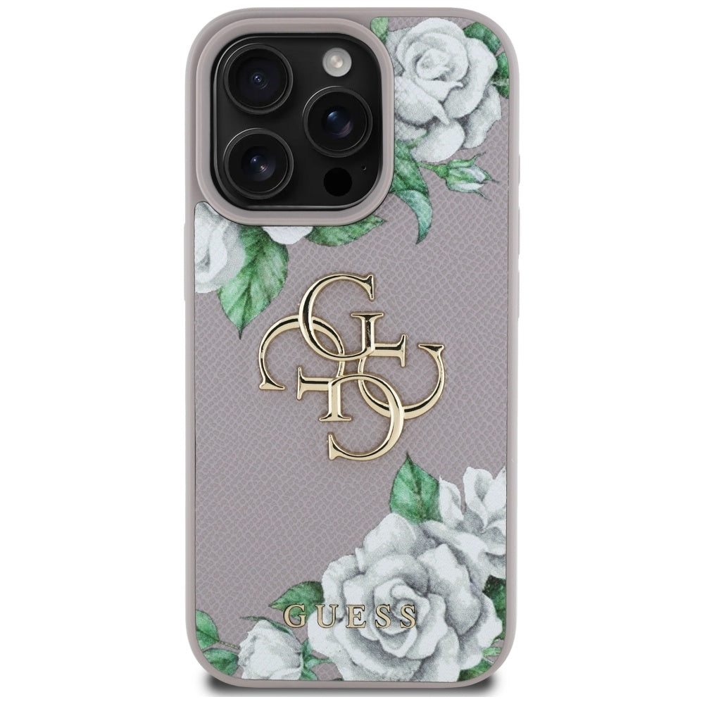 Futrola za Apple iPhone 16 Pro Max, Guess, 4G Grained Roses Big Logo, Ljubičasta