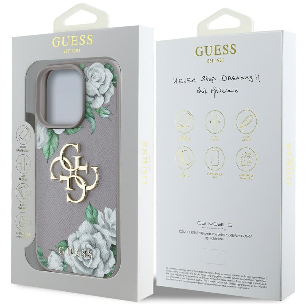 Futrola za Apple iPhone 16 Pro Max, Guess, 4G Grained Roses Big Logo, Ljubičasta