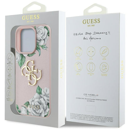 Futrola za Apple iPhone 16 Pro Max, Guess, 4G Grained Roses Big Logo, Roza