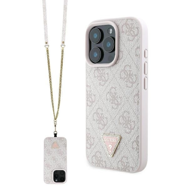 Futrola za Apple iPhone 16 Pro Max, Guess, Crossbody 4G Triangle Strass, Roza