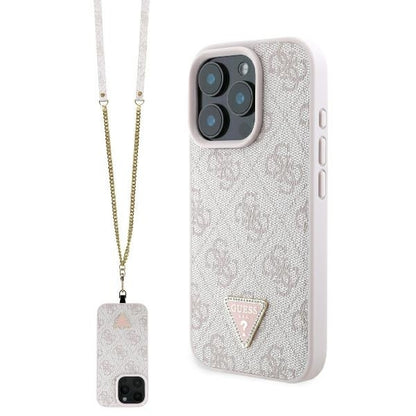 Futrola za Apple iPhone 16 Pro Max, Guess, Crossbody 4G Triangle Strass, Roza