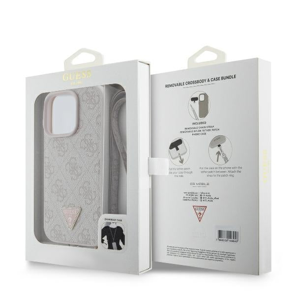 Futrola za Apple iPhone 16 Pro Max, Guess, Crossbody 4G Triangle Strass, Roza