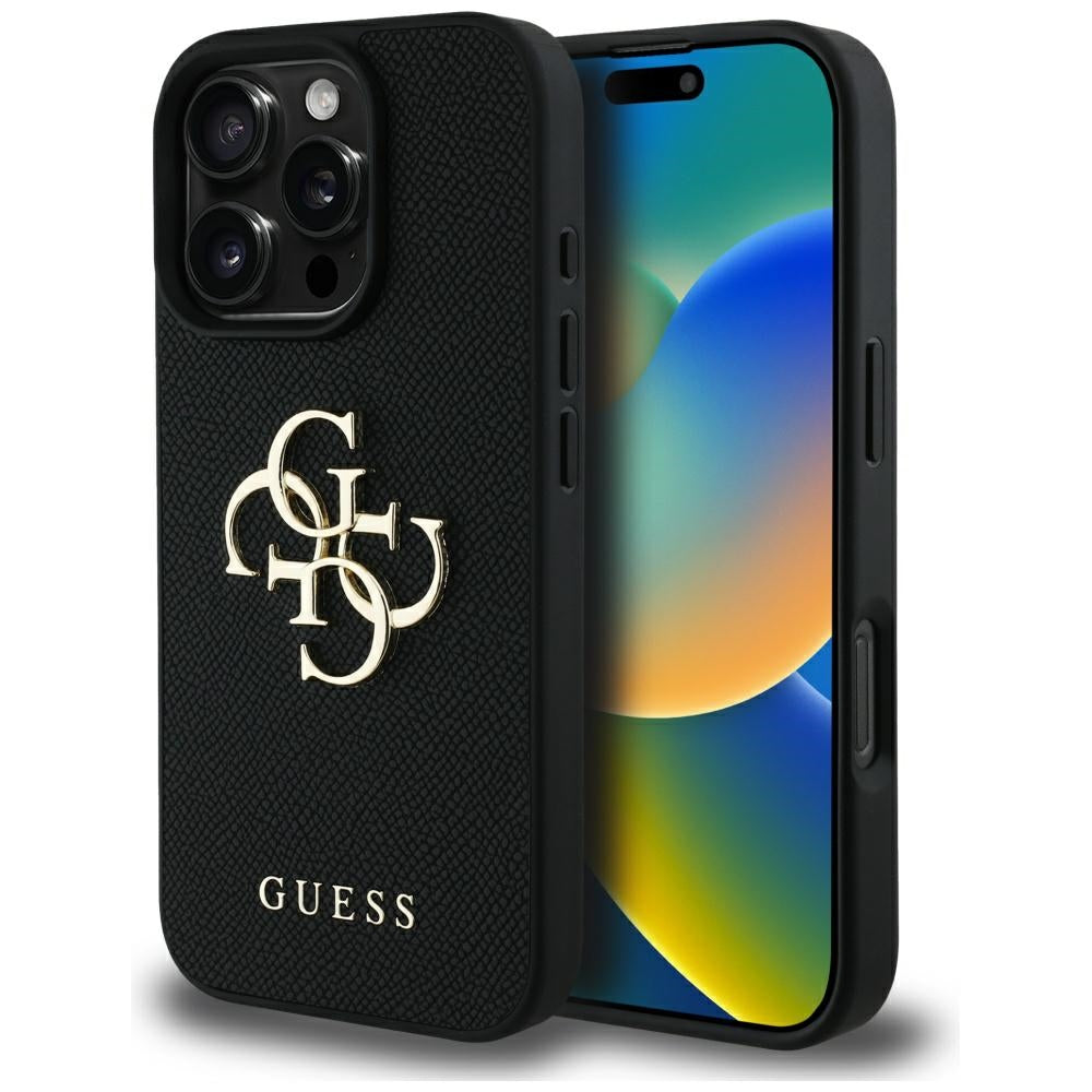 Futrola za Apple iPhone 16 Pro Max, Guess, Grained Big 4G Logo Small Classic Logo, Crna